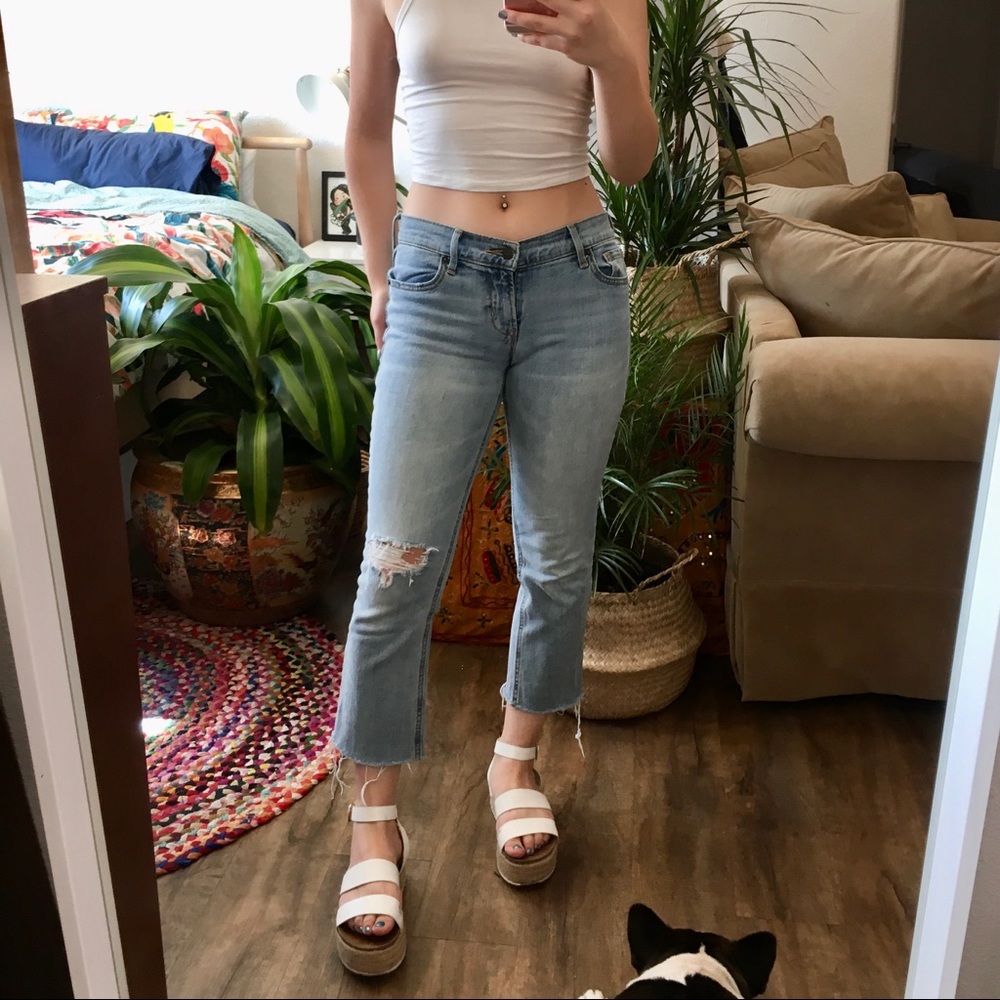 Light Wash Crop Flare Petite Jean